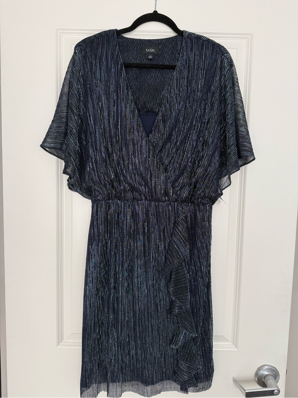 NWT MSK Navy Metallic V-Neck Midi Dress
